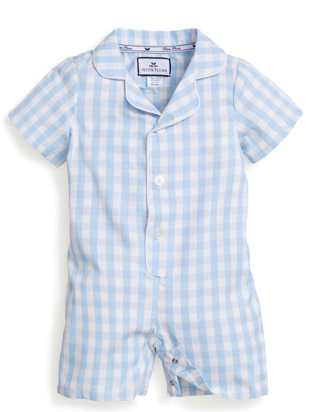 Baby's Twill Summer Romper in Light Blue Gingham